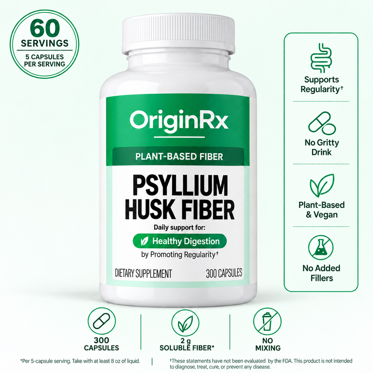 OriginRx Psyllium Husk Capsules