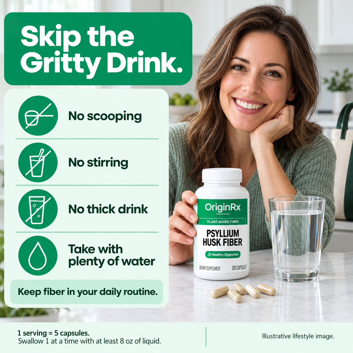 OriginRx Psyllium Husk Capsules
